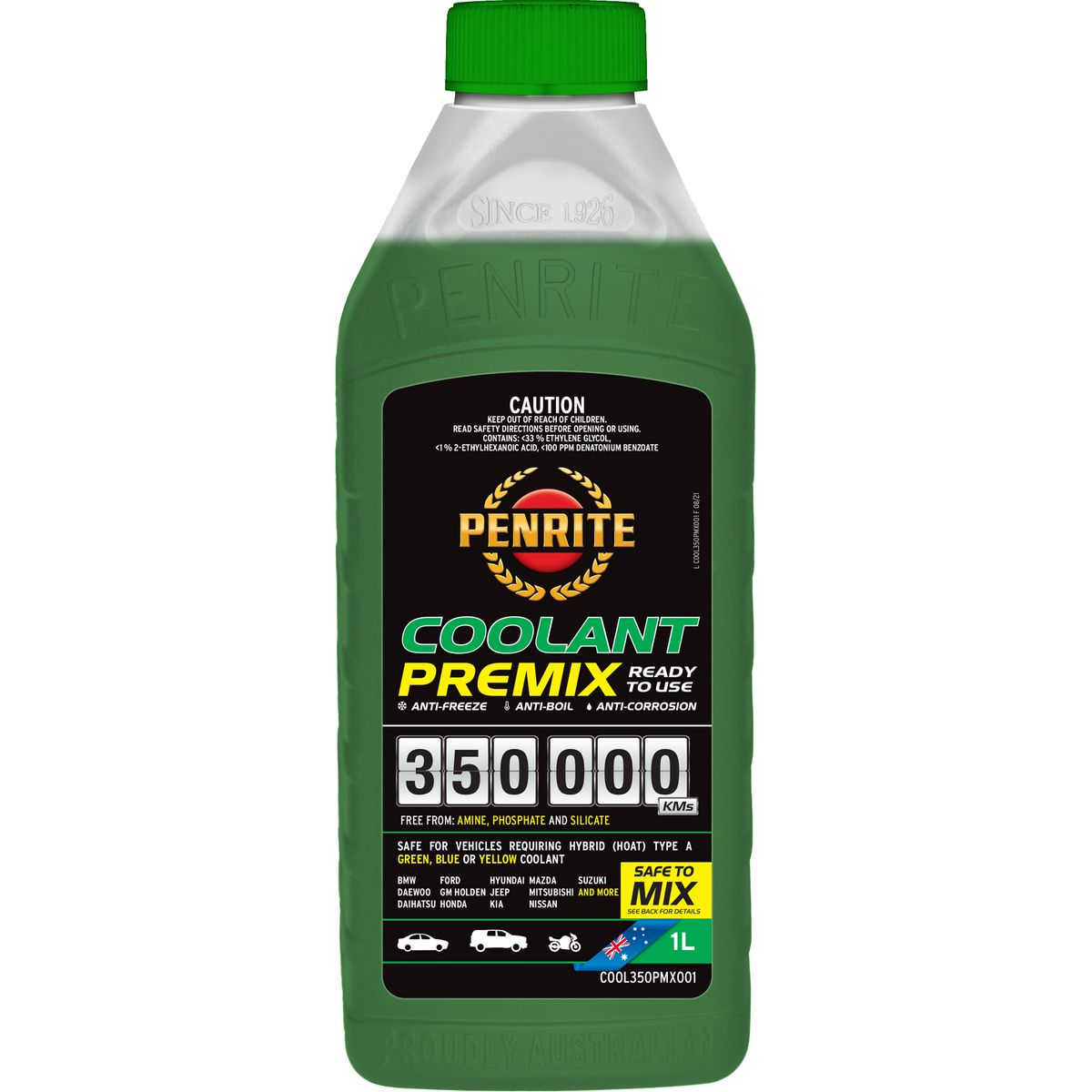 Penrite 350,000km Green Anti-Freeze Coolant Premix 1L - COOL350PMX001