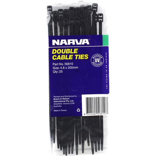 Narva Nylon Double Cable Ties 4.8mm x 200mm 25 Pce - 56810