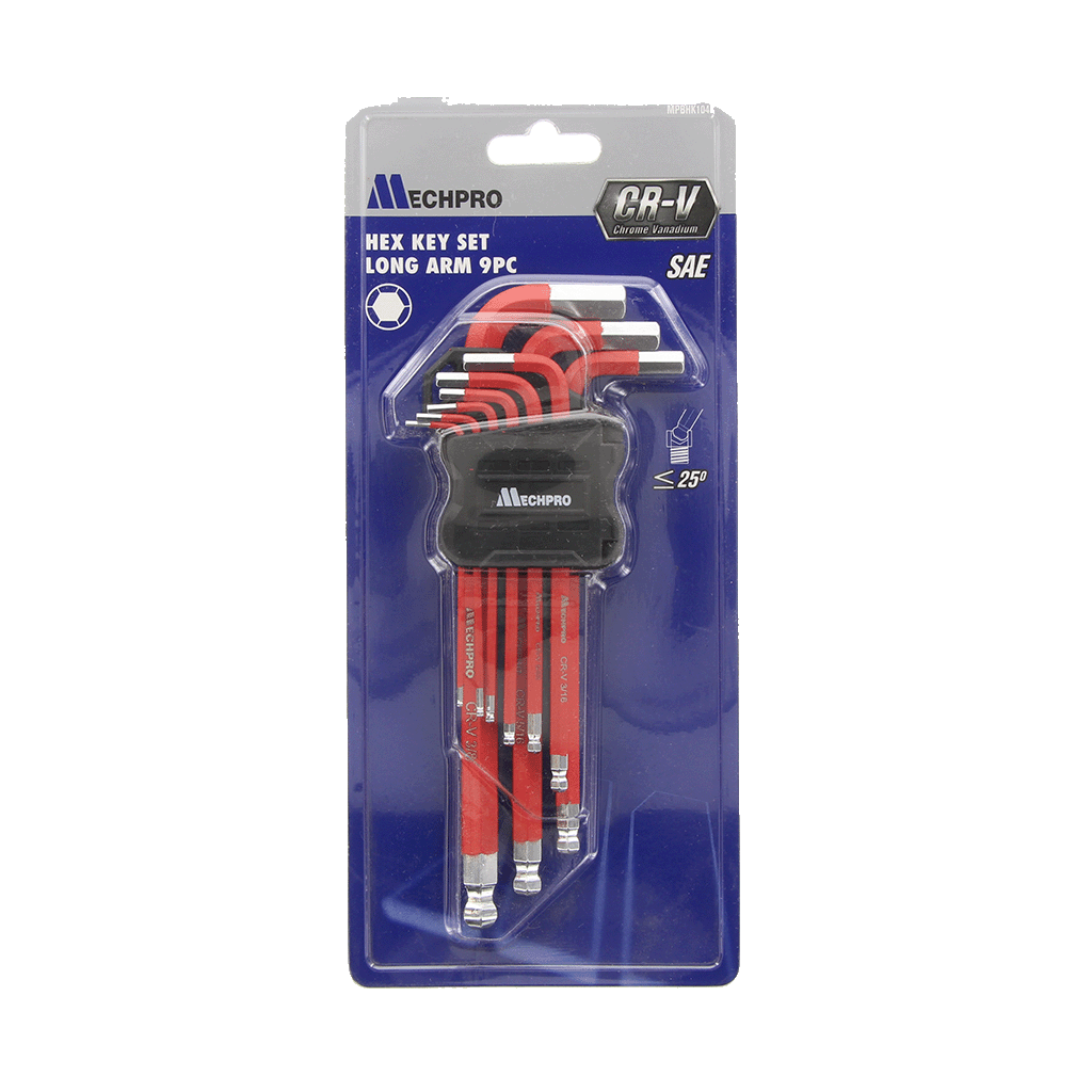 Mechpro Blue Hex Key Long Arm Set SAE 9pc - MPBHK104K