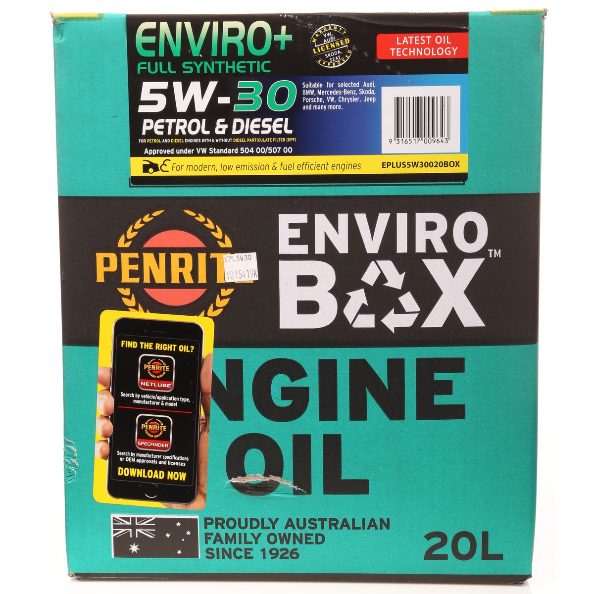 Penrite Enviro+ 5W-30 Engine Oil Enviro Box 20L - EPLUS5W30020BOX