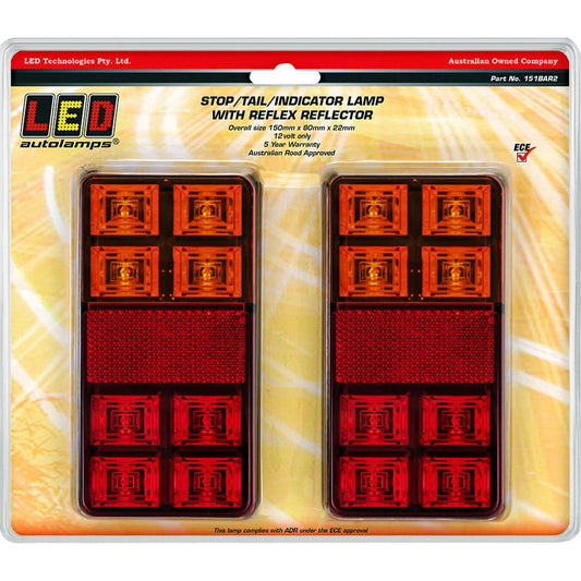 LED Autolamps 12V LED Stop/Tail/Indicator Lamp With Reflex Reflector 2 Pack - 151BAR2