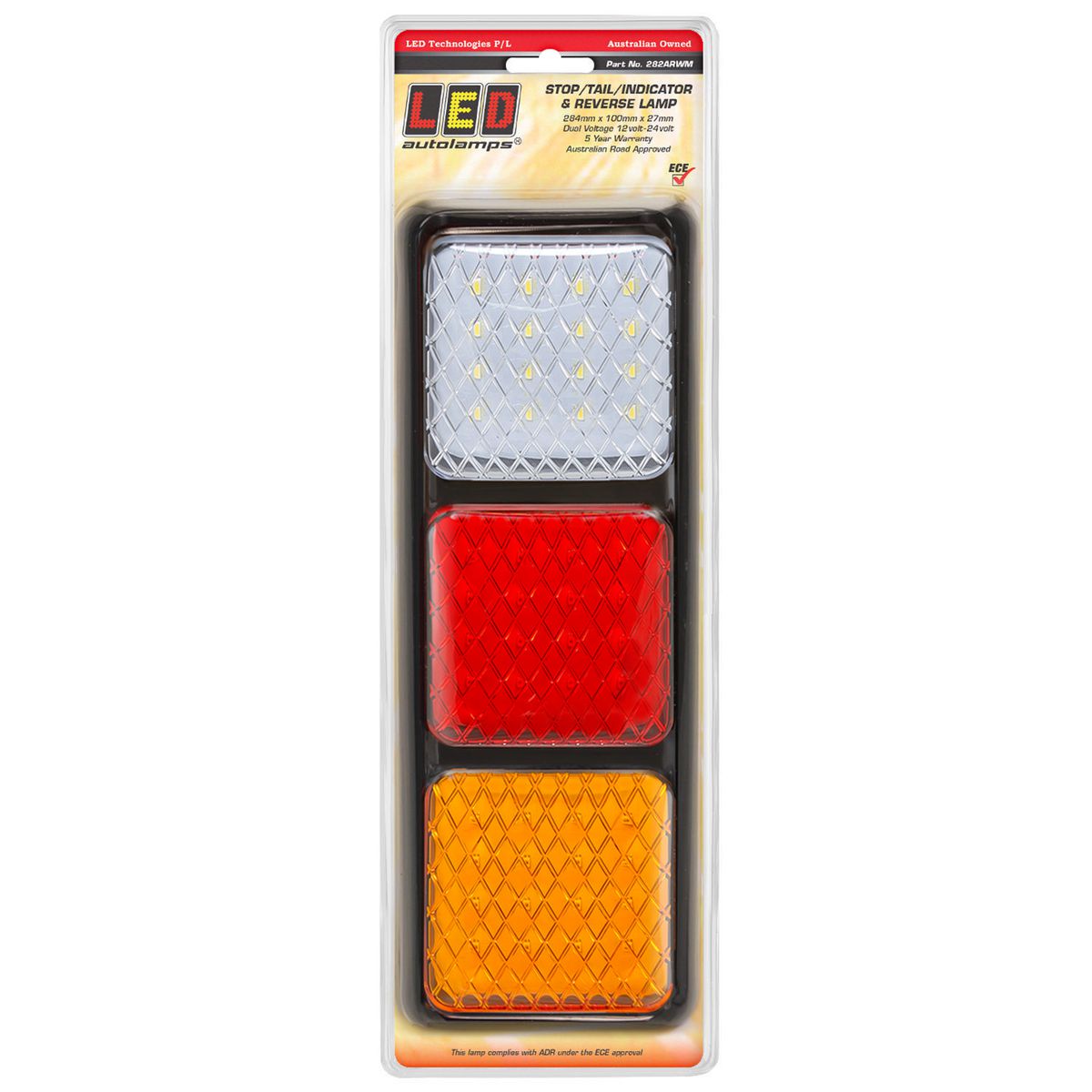 LED Autolamps 12/24V Stop/Tail/Indicator/Reverse Amber Red LED Light - 282ARWM