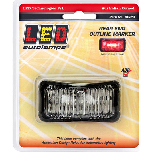 LED Autolamps Rear End Outline LED Marker Red 12/24v Red Lens 16cm Cable Blister Pack - 42RM