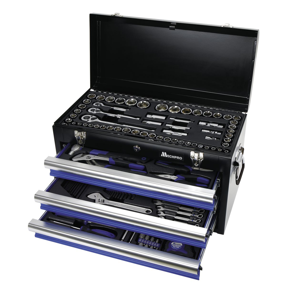 Mechpro Blue Tool Kit with 3 Drawer Chest 1/4In, 3/8In & 1/2In Drive 248pc - MP215KCRV
