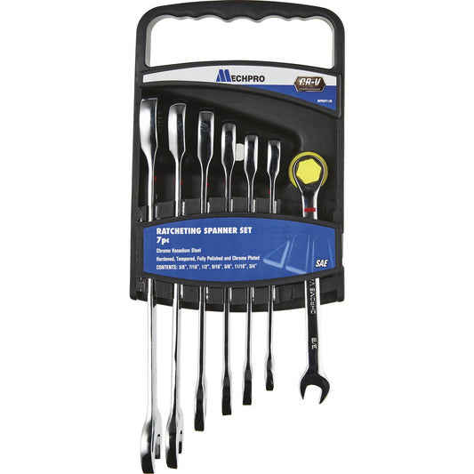 Mechpro Blue Ratcheting Spanner Set SAE 7pc - MPBSP112K