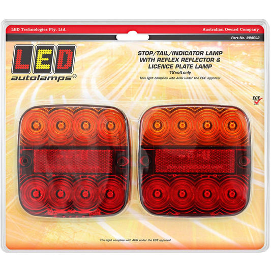 LED Autolamps 12V LED Stop/Tail/Indicator Lamp With Licence Plate Lamp Blister Pack Containing Left & Right Lamps - 99ARL2