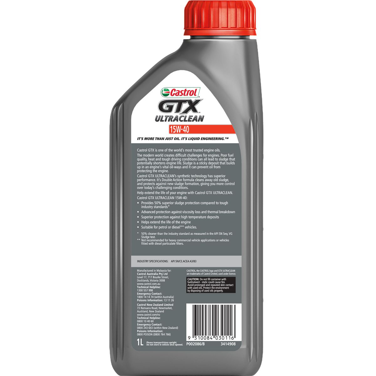 Castrol GTX Ultra Clean Semi Synthetic Engine Oil 15W-40 1L - 3414908