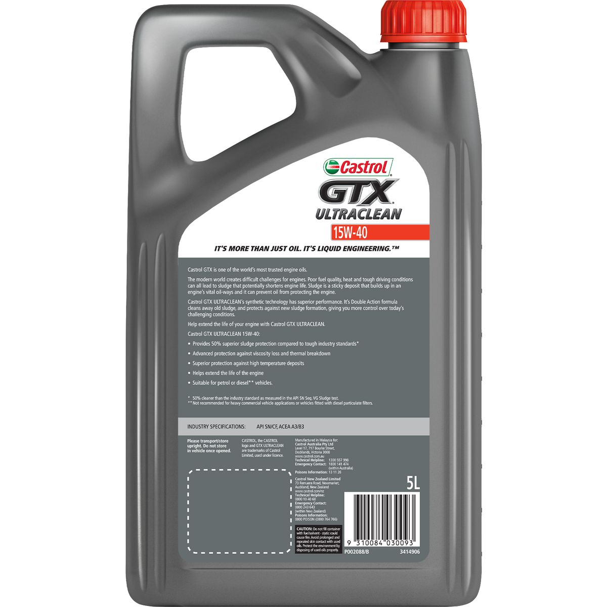 Castrol GTX Ultra Clean Semi Synthetic Engine Oil 15W-40 5L - 3414906