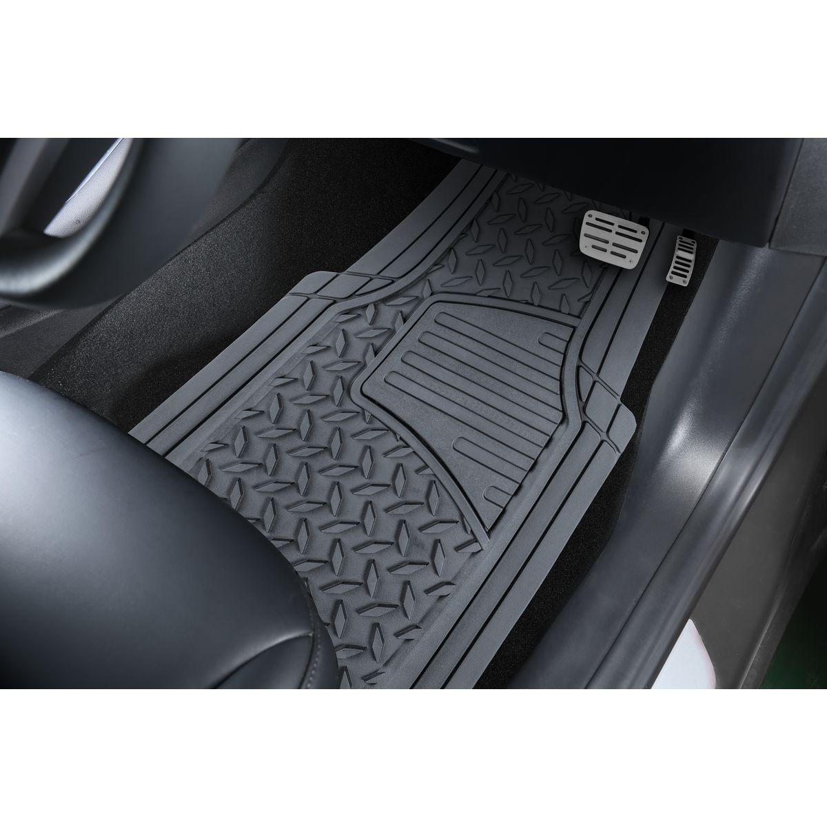 Maxi Trac 4WD Grey Rubber Diamond Plate Car Front Floor Mats Pair - MTCM2PCFDPGRY