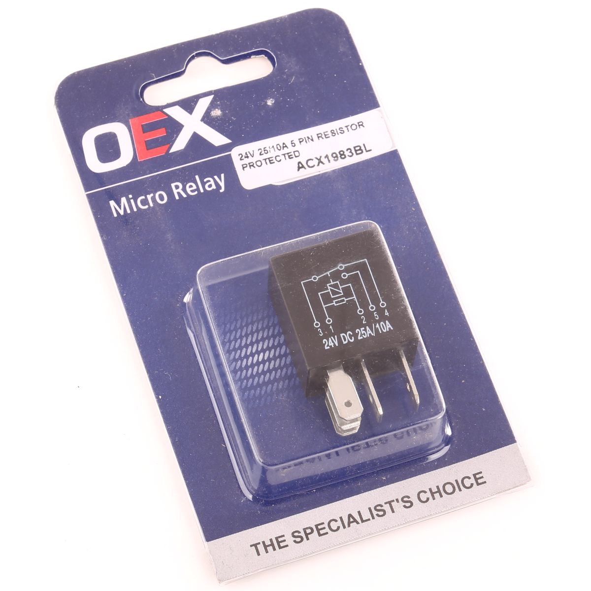 OEX Micro Relay 24V Change Over 25/10A - Resistor Protected, Sealed - ACX1983BL