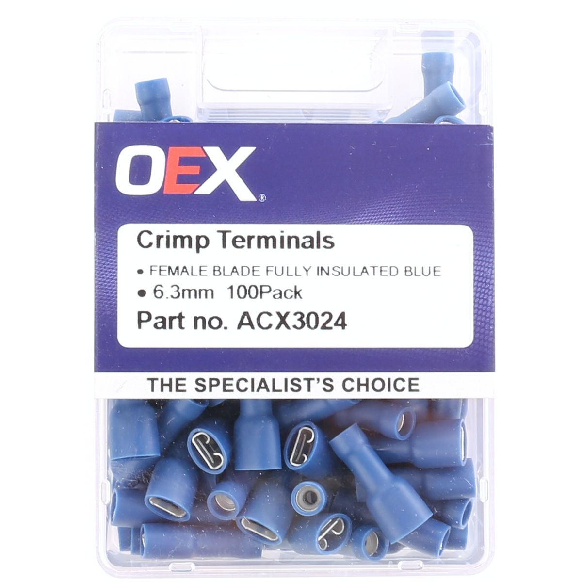 OEX Crimp Terminal Female Blade Blue 6.3mm Vinyl (100 Pack) - ACX3024