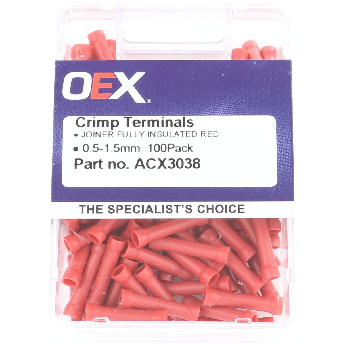 OEX Crimp Terminal Joiner Red Cable Size 2.5-3mm Vinyl (Pack of 100) - ACX3038