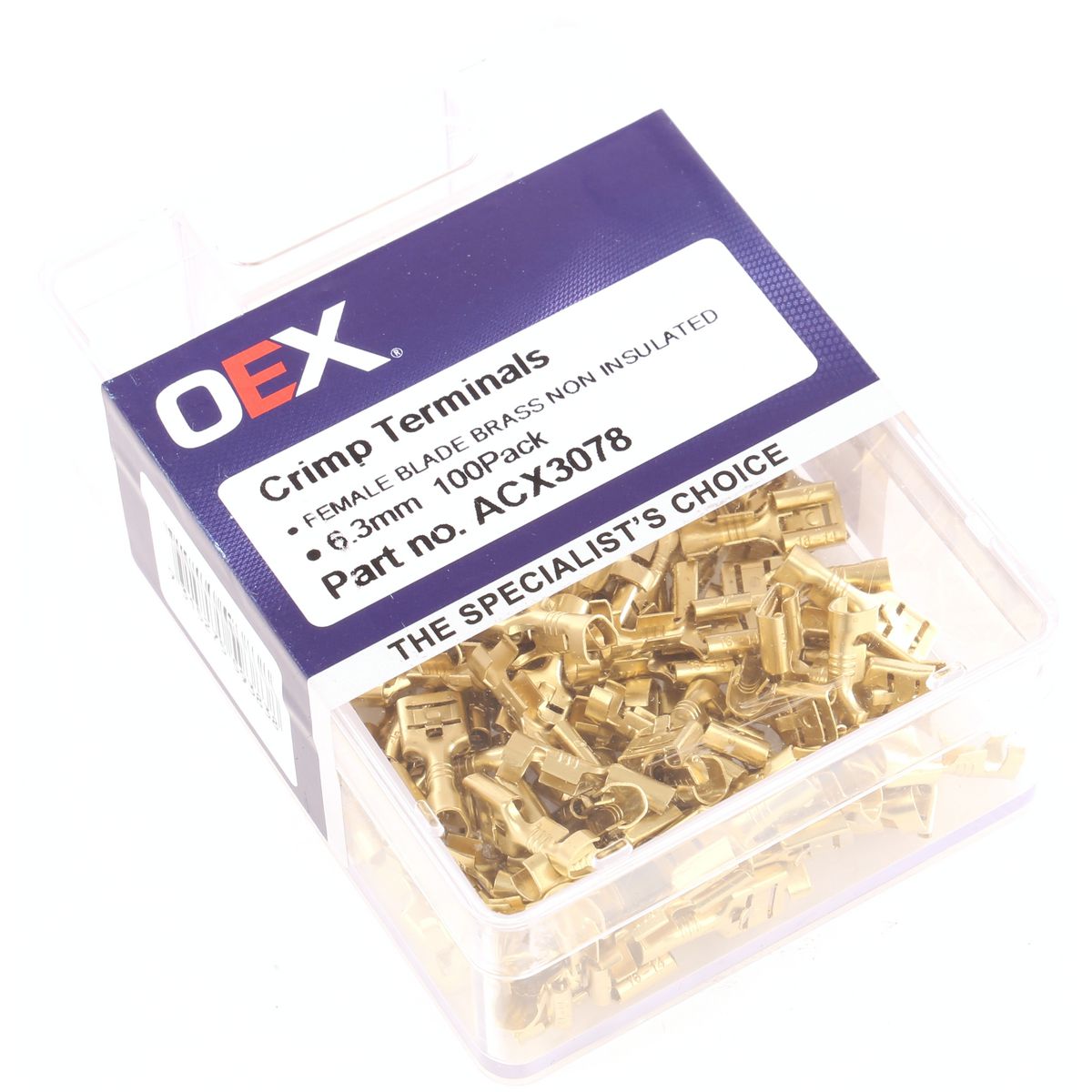 OEX Crimp Terminal Female Blade Brass Terminal Entry 6.3 x 0.8mm Non Insulated 100 Pce - ACX3078