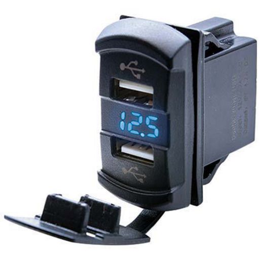 Drivetech 4x4 Dual USB Socket 2.1A Per USB - Panel Mount with Voltmeter - DT-11025