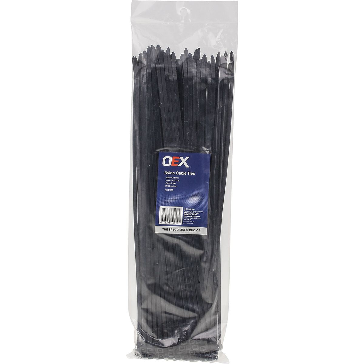 OEX Nylon Cable Ties 4.8mm x 370mm Black 100 Pack - ACX1320