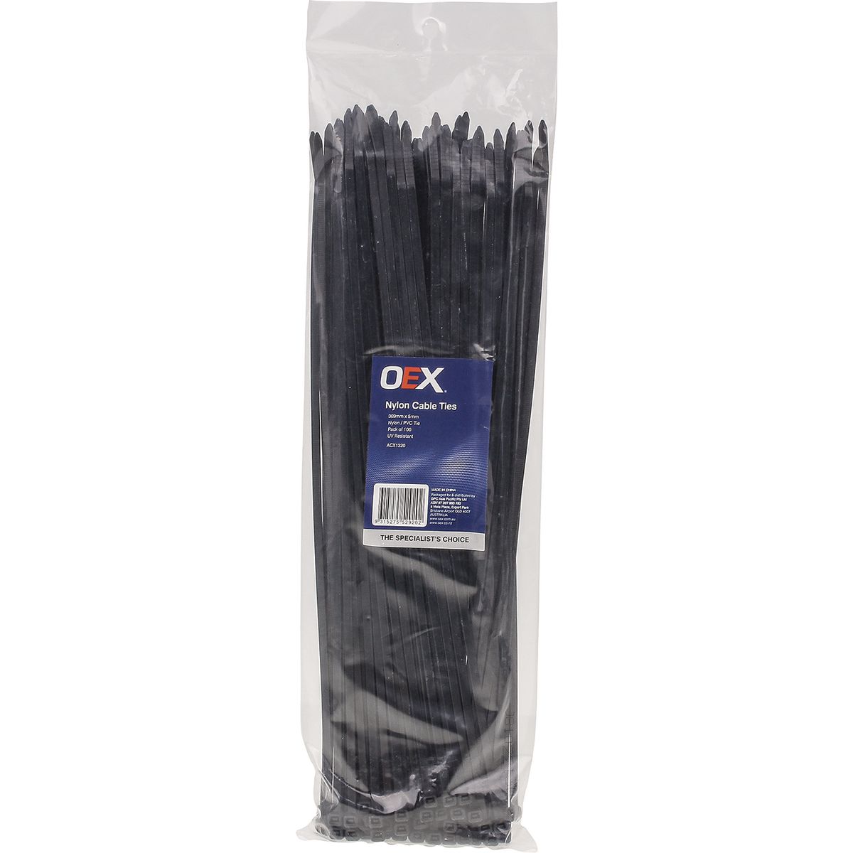 OEX Nylon Cable Ties 4.8mm x 370mm Black 100 Pack - ACX1320