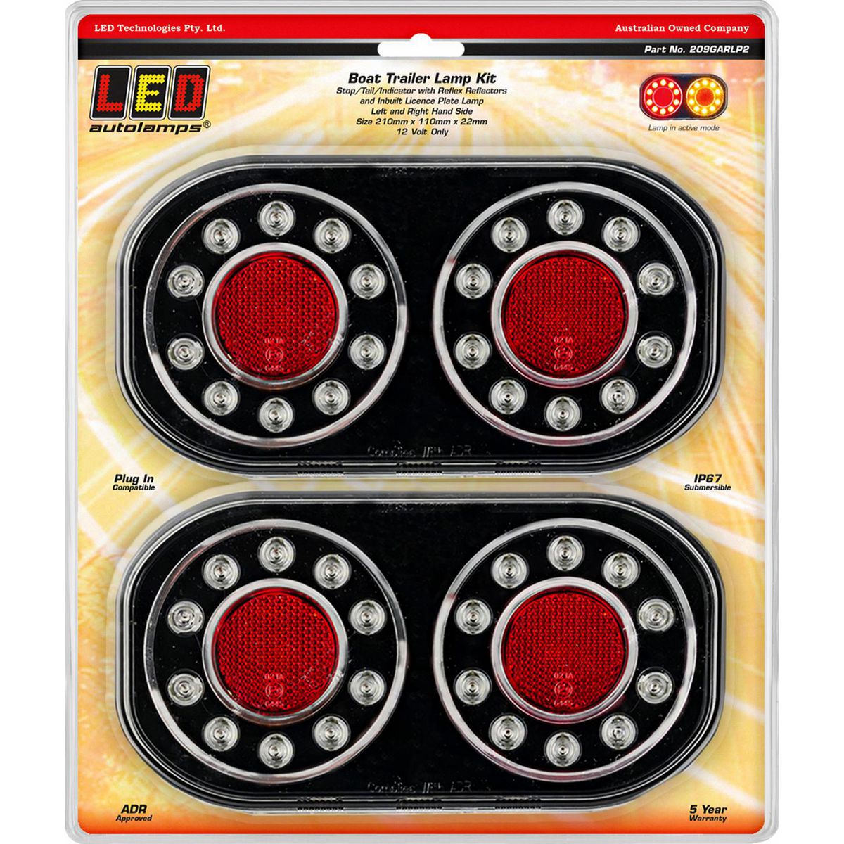 LED Autolamps 12V LED Stop/Tail/Indicator Lamp With Licence Plate Light Left & Right Side Twin Pack - 209GARLP2
