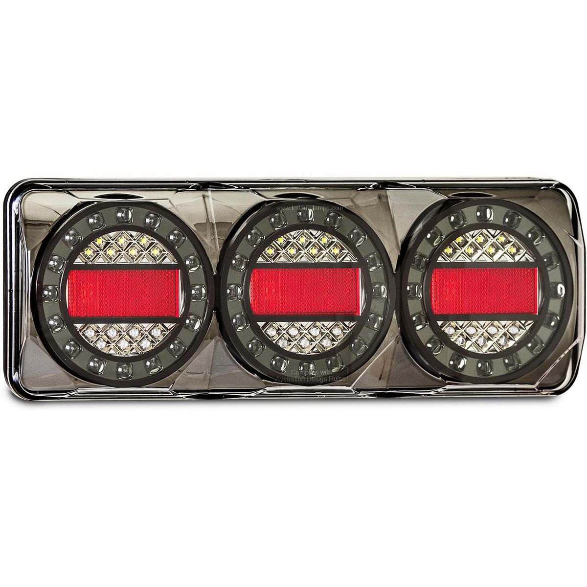 LED Autolamps 12/24V Maxilamp Stop/Tail/Indicator/Reverse/Reflector Combo Lamp Black Chrome - MAXILAMPC3XRWB