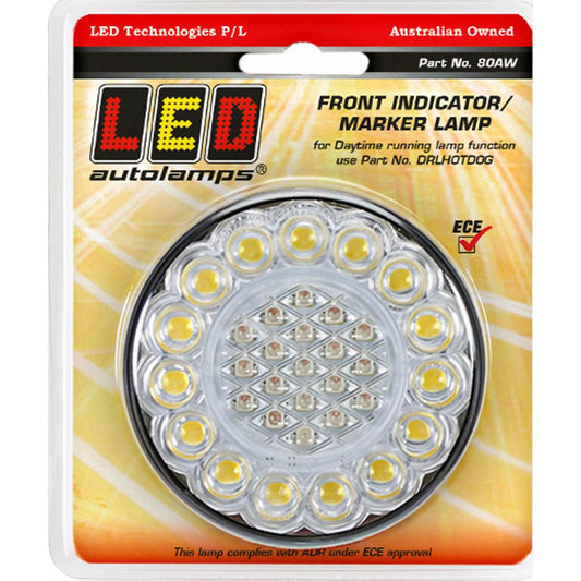 LED Autolamps 12V Front Indicator/Marker Lamp 80mm Round Blister Pack - 80AW