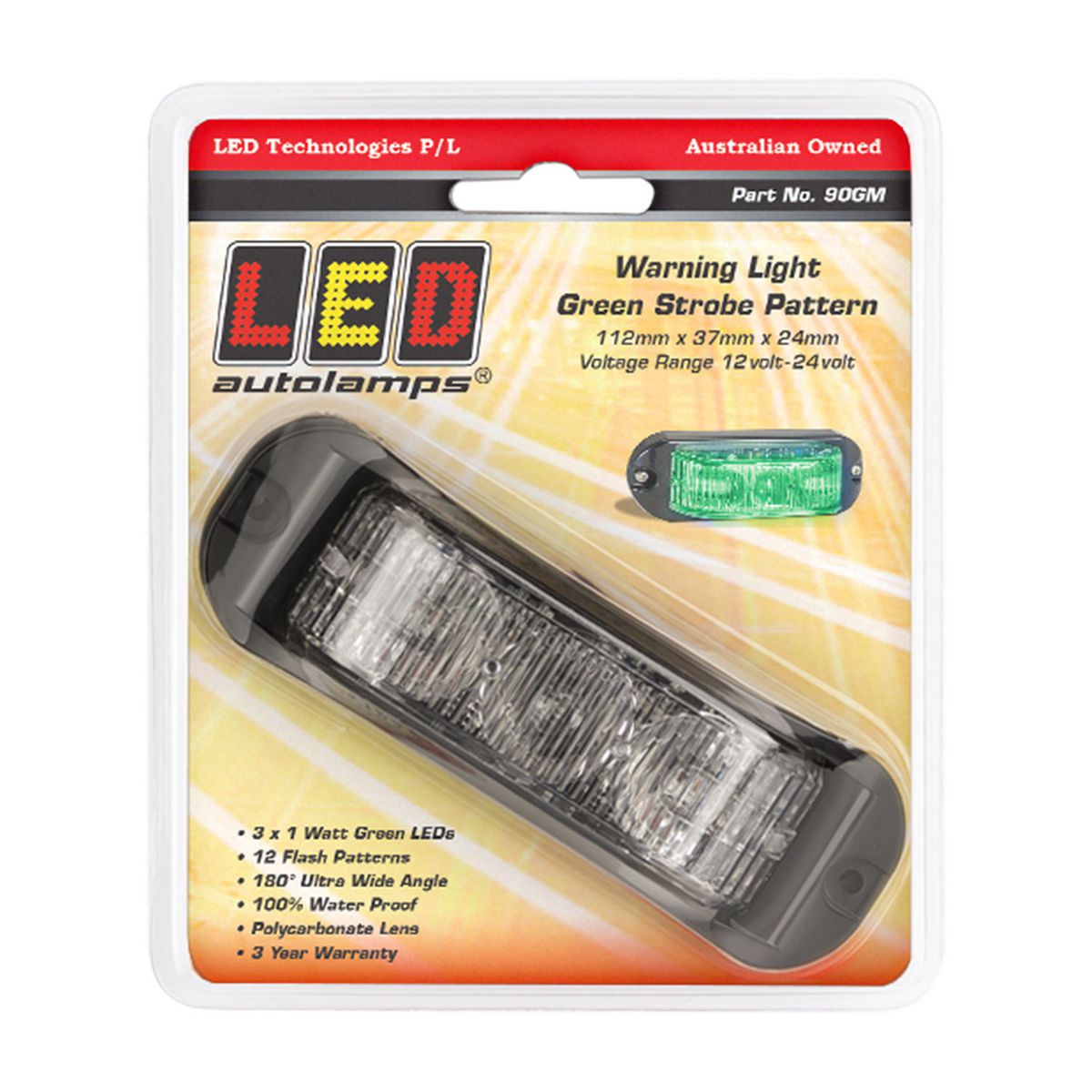 LED Autolamps 12/24V Green Emergency Lamp With Strobe Blister Pack - 90GM