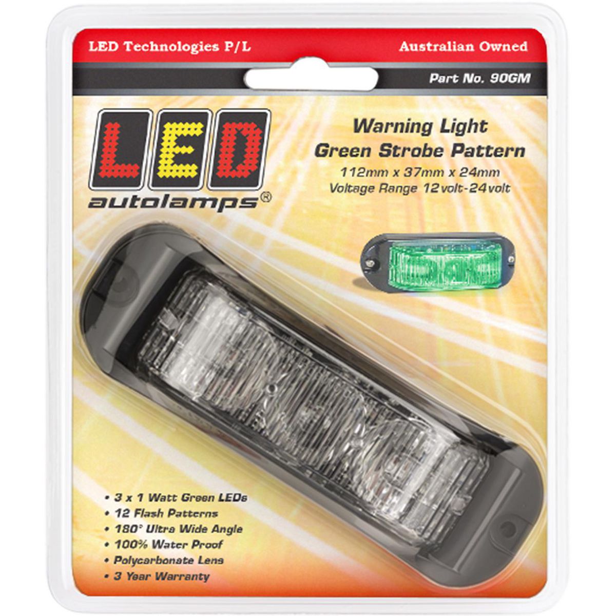 LED Autolamps 12/24V Green Emergency Lamp With Strobe Blister Pack - 90GM