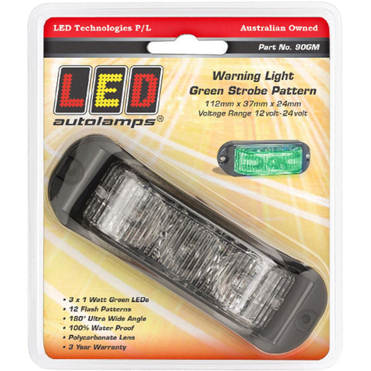 LED Autolamps 12/24V Green Emergency Lamp With Strobe Blister Pack - 90GM