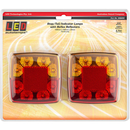 LED Autolamps Stop/Tail/Indicator/Reflector LED 12v Only 40cm Cable & Plug Twin Blister Pack - 98BAR2