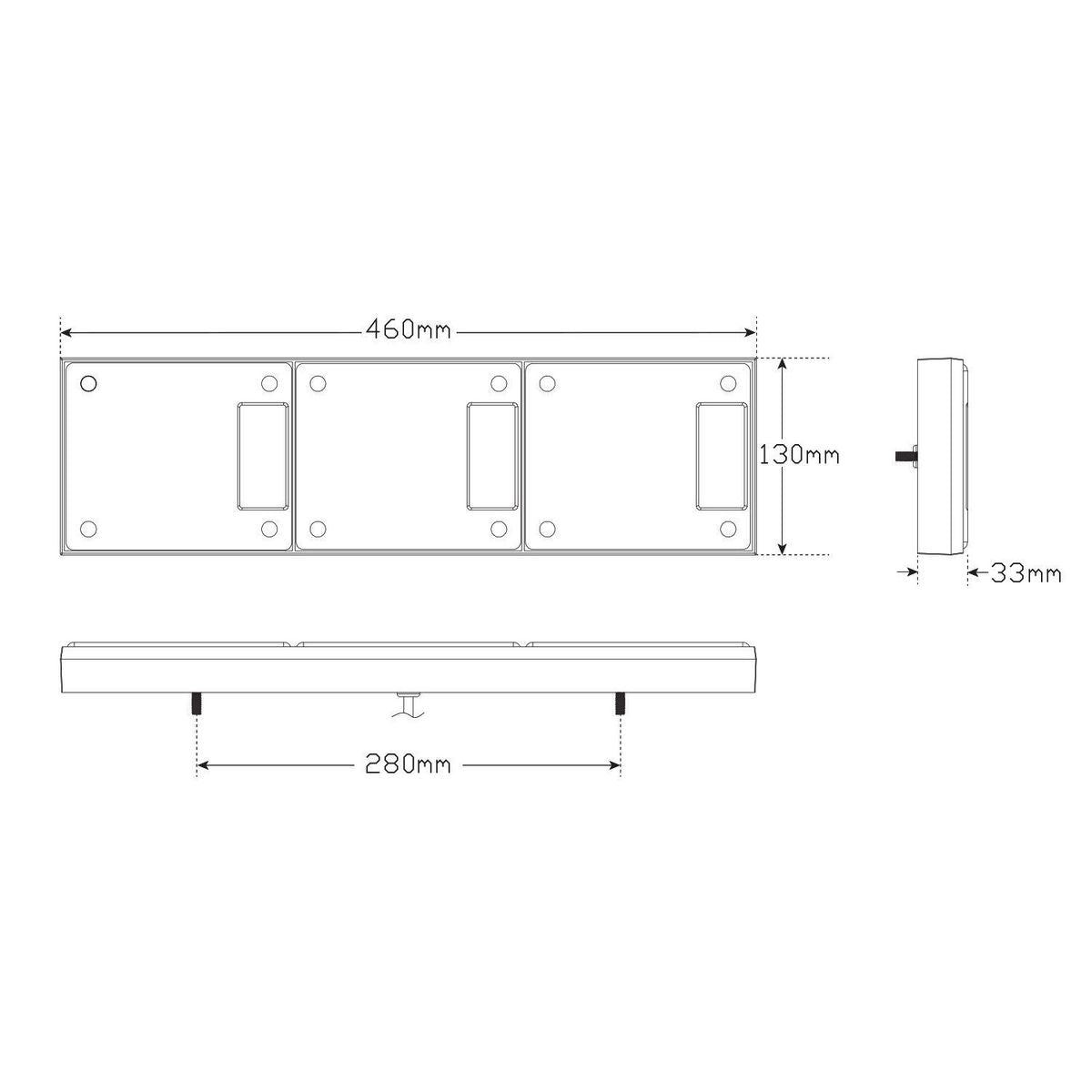 LED Autolamps 12/24V Stop/Tail/Indicator/Reverse Lamp 460x130x33mm - 460ARWM
