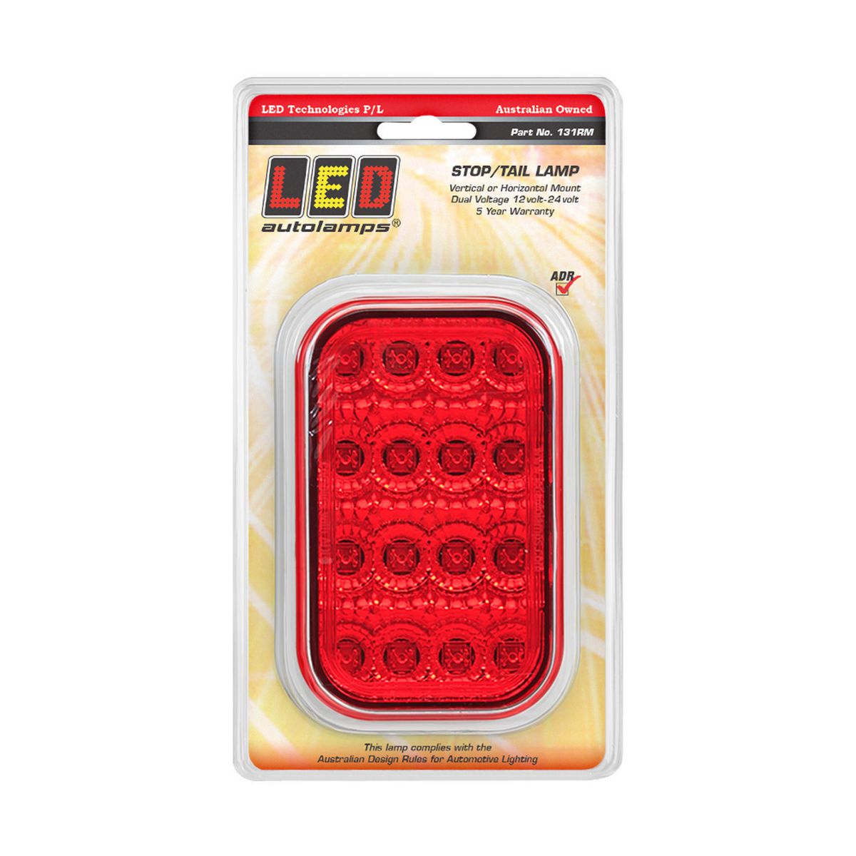 LED Autolamps Multi Volt Stop/Tail Lamp With Red Lens And Chrome Reflector - 131RM