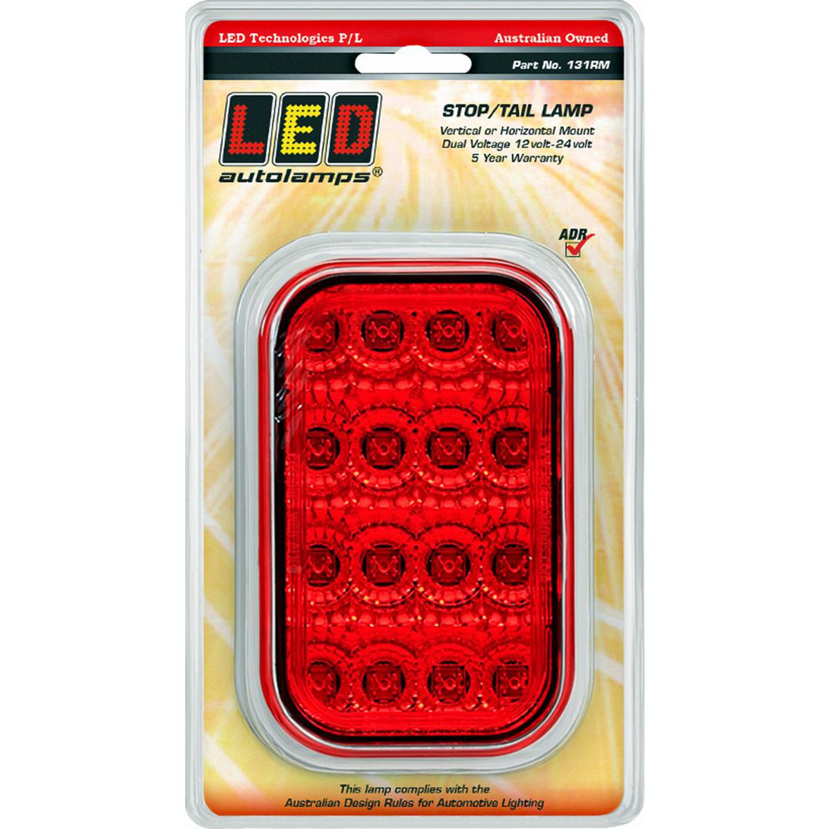 LED Autolamps Multi Volt Stop/Tail Lamp With Red Lens And Chrome Reflector - 131RM