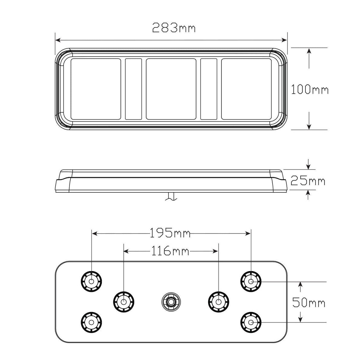 LED Autolamps 12/24V Stop/Tail/Indicator/Reverse Lamp With Inbuild Reflectors - 283ARWM
