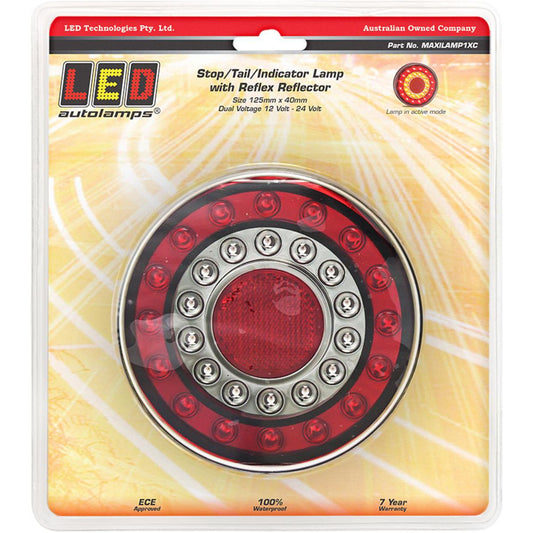 LED Autolamps 12/24V LED MaxiLamp Stop/Tail/Indicator/Reflector Light Round Blister Pack - MAXILAMP1XC