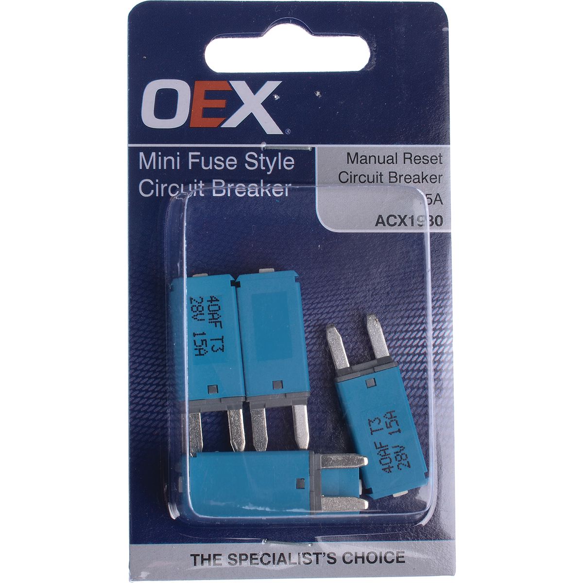 OEX Circuit Breaker Mini Blade Manual Reset 15A (Pack of 5) - ACX1930
