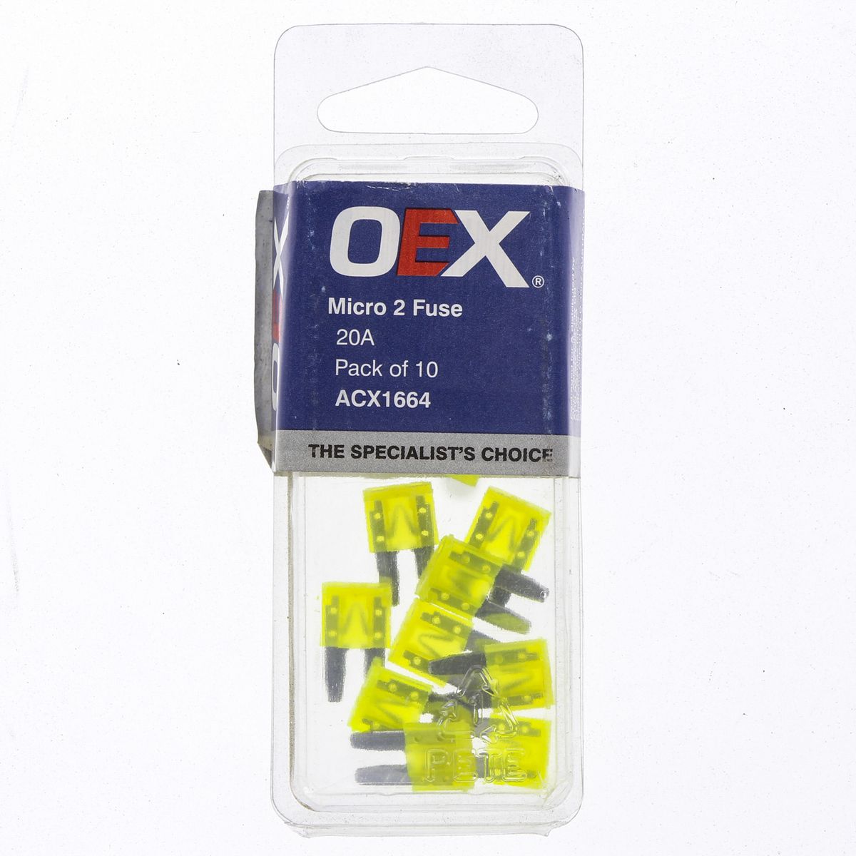 OEX Fuse Micro 2-Blade 20A Yellow (Pack of 10) - ACX1664