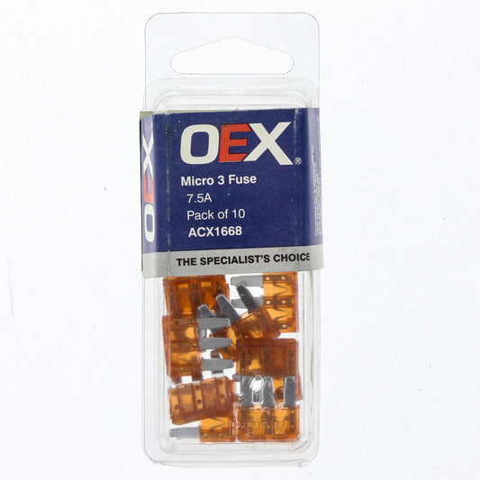 OEX Fuse Micro 3-Blade 7.5A Brown (Pack of 10) - ACX1668