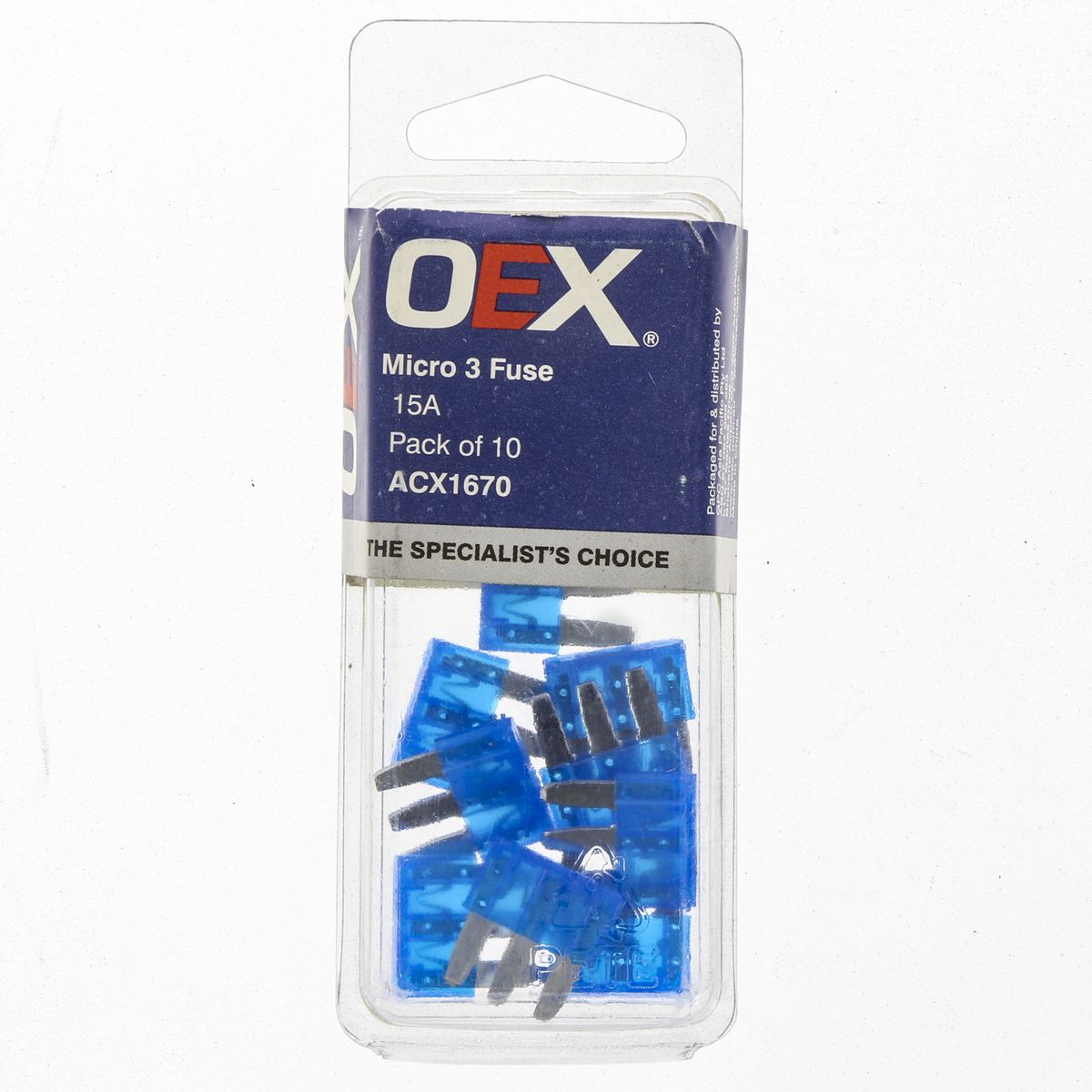 OEX Fuse Micro 3-Blade 15A Blue (Pack of 10) - ACX1670
