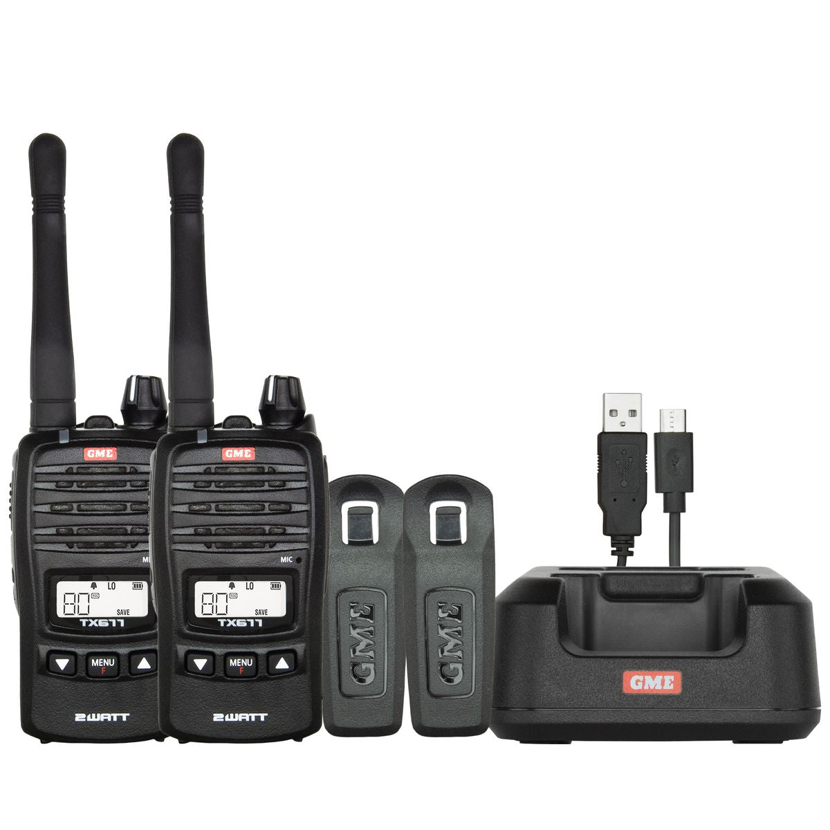 GME UHF CB Handheld Radio 2 Watt Twin Pack - TX677TP