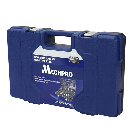 Mechpro Blue Automotive Tool Kit Metric/SAE 1/4In, 3/8In & 1/2In Drive 128pc - MP220KCRV