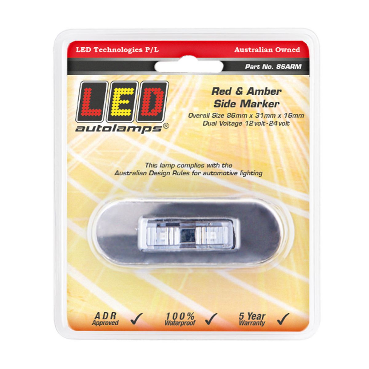 LED Autolamps 12/24V Side Marker LED Red Amber Permanent Mount - 86ARM