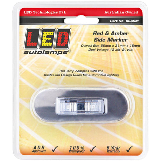 LED Autolamps 12/24V Side Marker LED Red Amber Permanent Mount - 86ARM