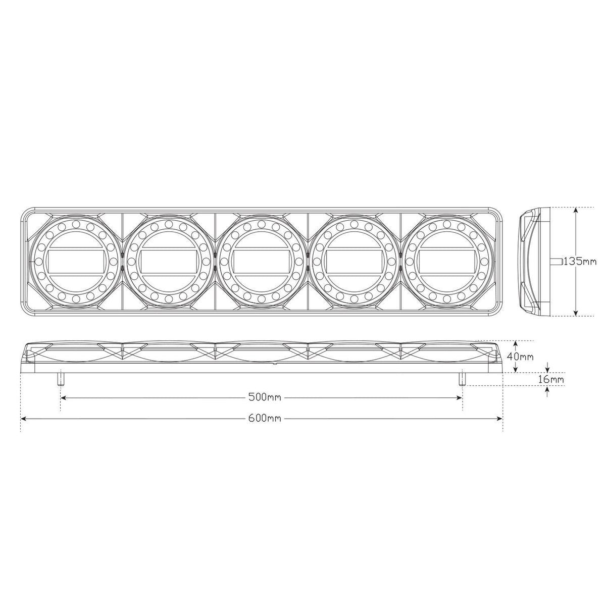 LED Autolamps 12/24V Maxilamp 5 Lamp Combination Stop/Tail/Indicator/Reverse/Reflector - MAXILAMPC5XRW