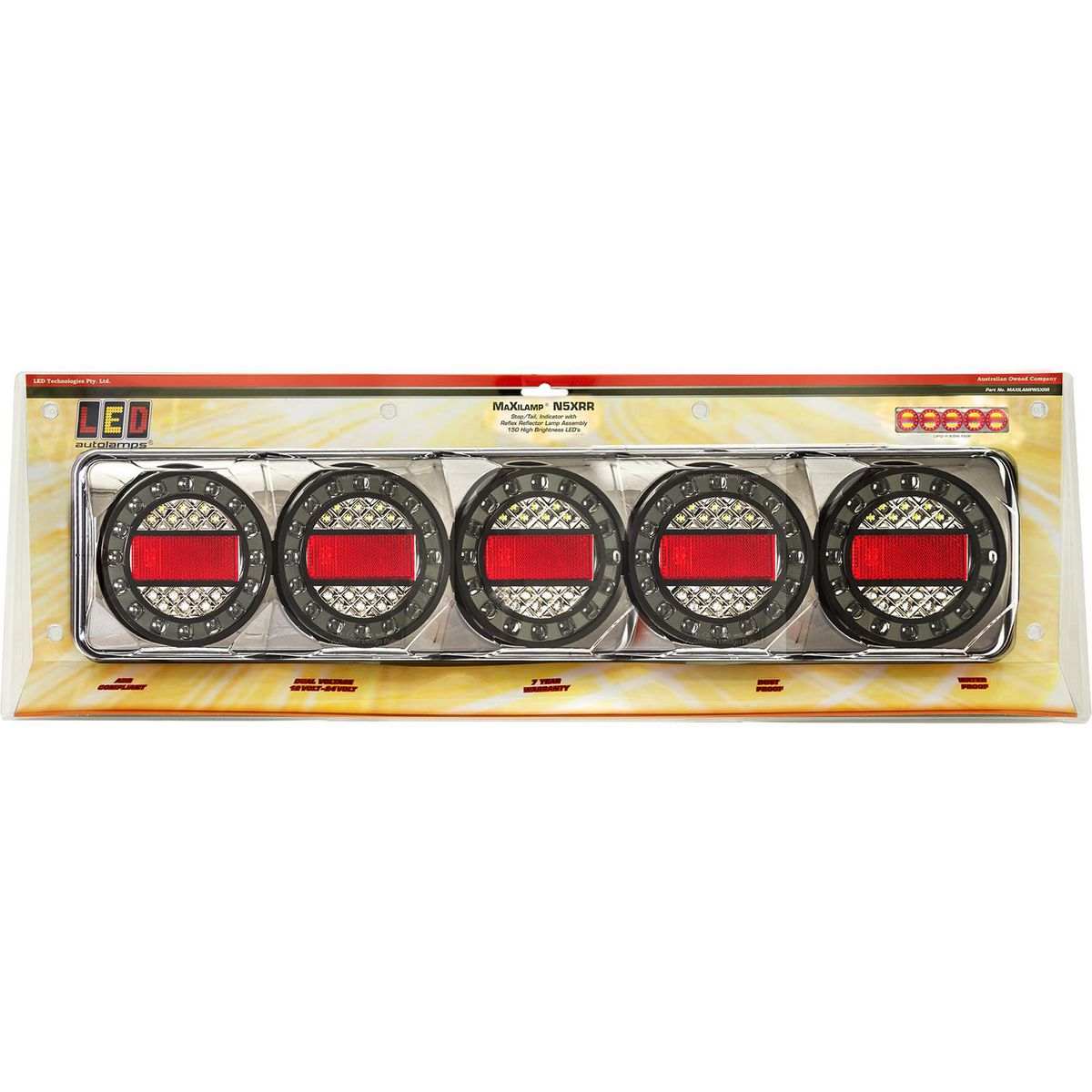 LED Autolamps 12/24V Maxilamp 5 Lamp Combination Stop/Tail/Indicator/Reverse/Reflector - MAXILAMPC5XRW