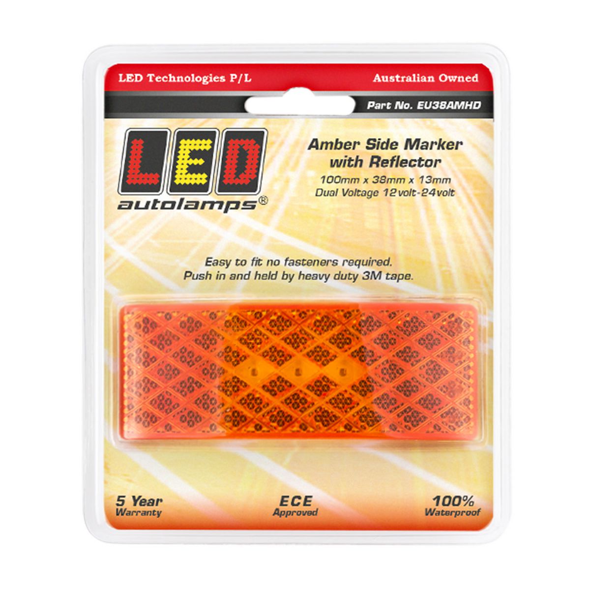 LED Autolamps 12/24V Amber Side Marker With In Built Reflector - EU38AMHD