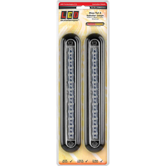 LED Autolamps 12V Stop/Tail/Indicator Lamp Black PCB Black Bracket Twin Blister - 235BBSTI12/2
