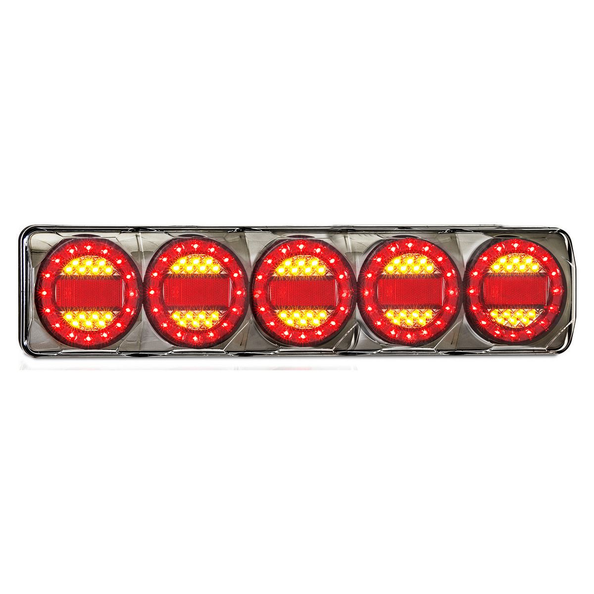 LED Autolamps 12/24V Maxilamp Stop/Tail/Indicator/Reflector 5 Lamp Combination Black Chrome - MAXILAMPC5XRR