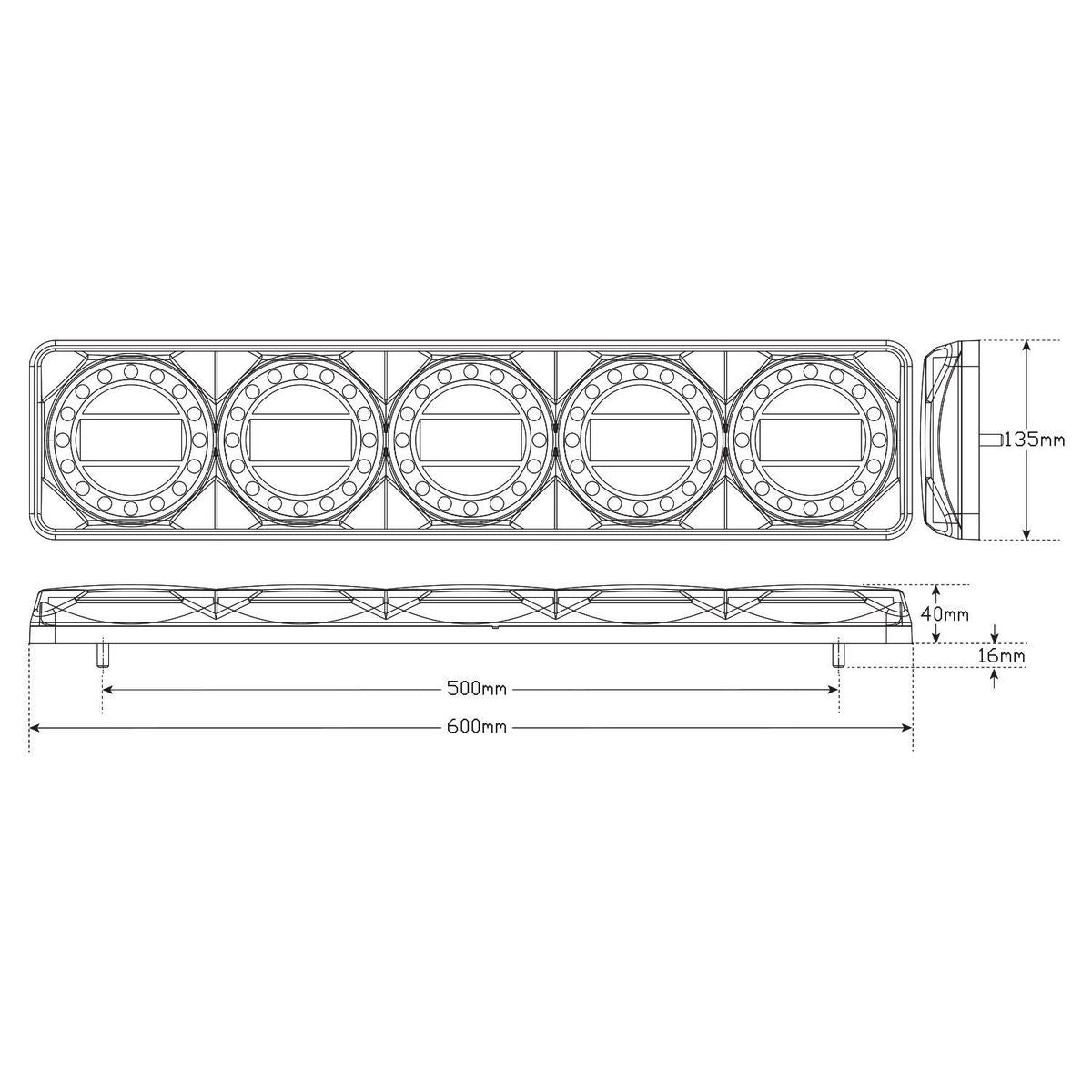 LED Autolamps 12/24V Maxilamp Stop/Tail/Indicator/Reflector 5 Lamp Combination Black Chrome - MAXILAMPC5XRR