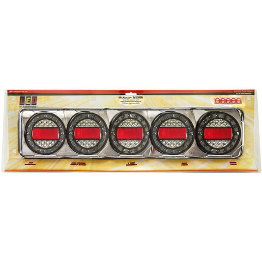 LED Autolamps 12/24V Maxilamp Stop/Tail/Indicator/Reflector 5 Lamp Combination Black Chrome - MAXILAMPC5XRR