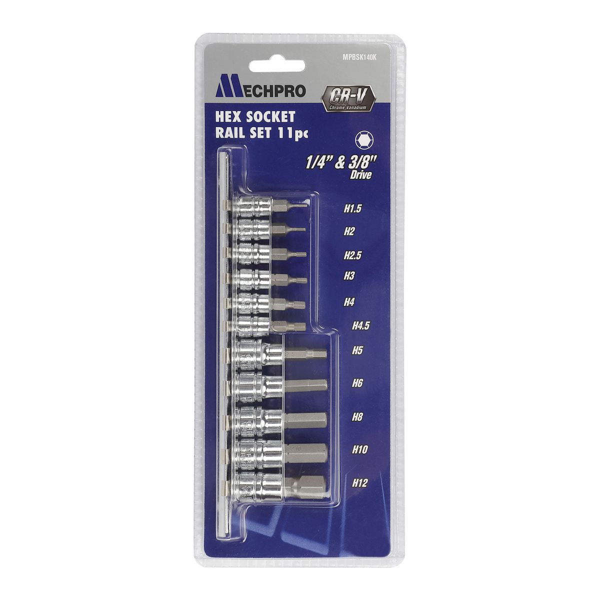 Mechpro Blue Socket Rail Hex Set 11pc - MPBSK140K