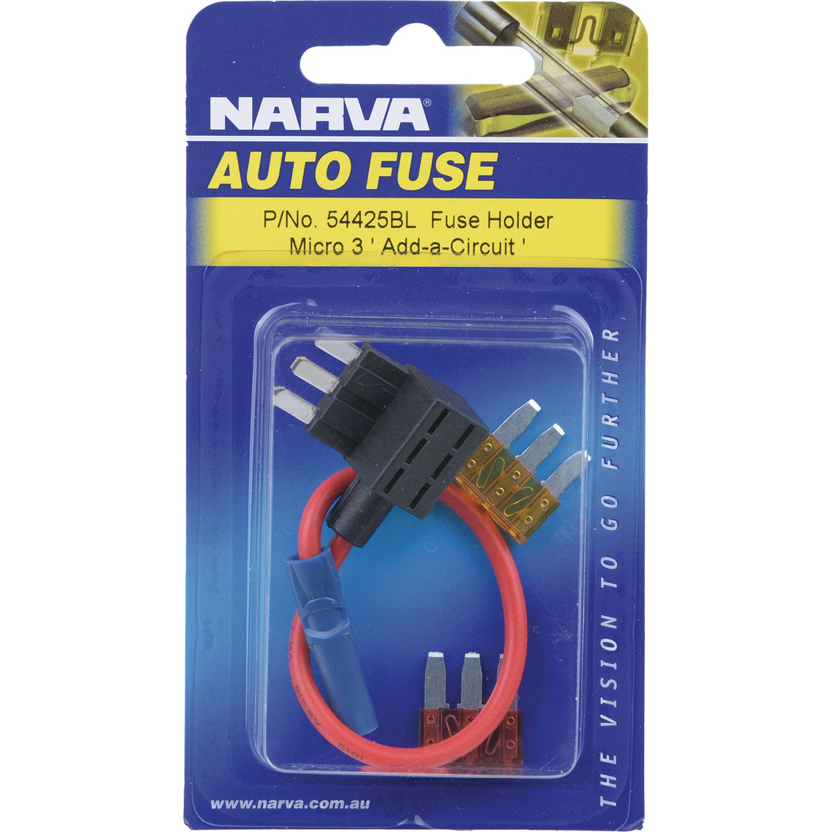 Narva 'Add-A-Circuit' In Line Micro 3 Blade Fuse Holder 2 Way 20A 1 Pack - 54425BL