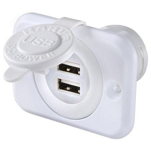 Narva Dual USB Socket Flush Mount White - 81134WBL